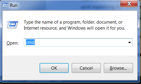 Πληκτρολογήστε "cmd" στο παράθυρο "Run"