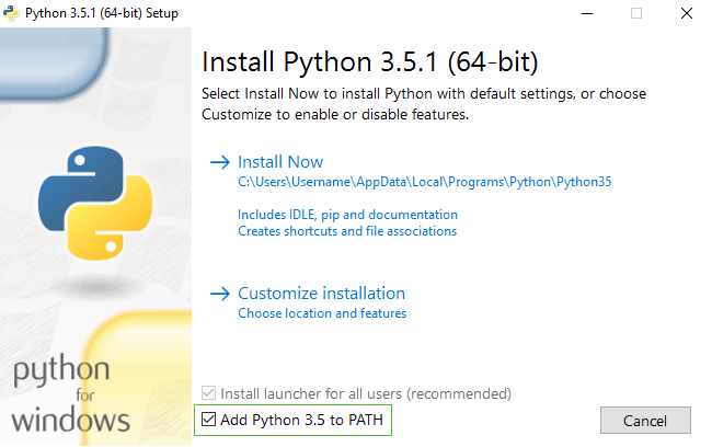 Don't forget to add Python to the Path